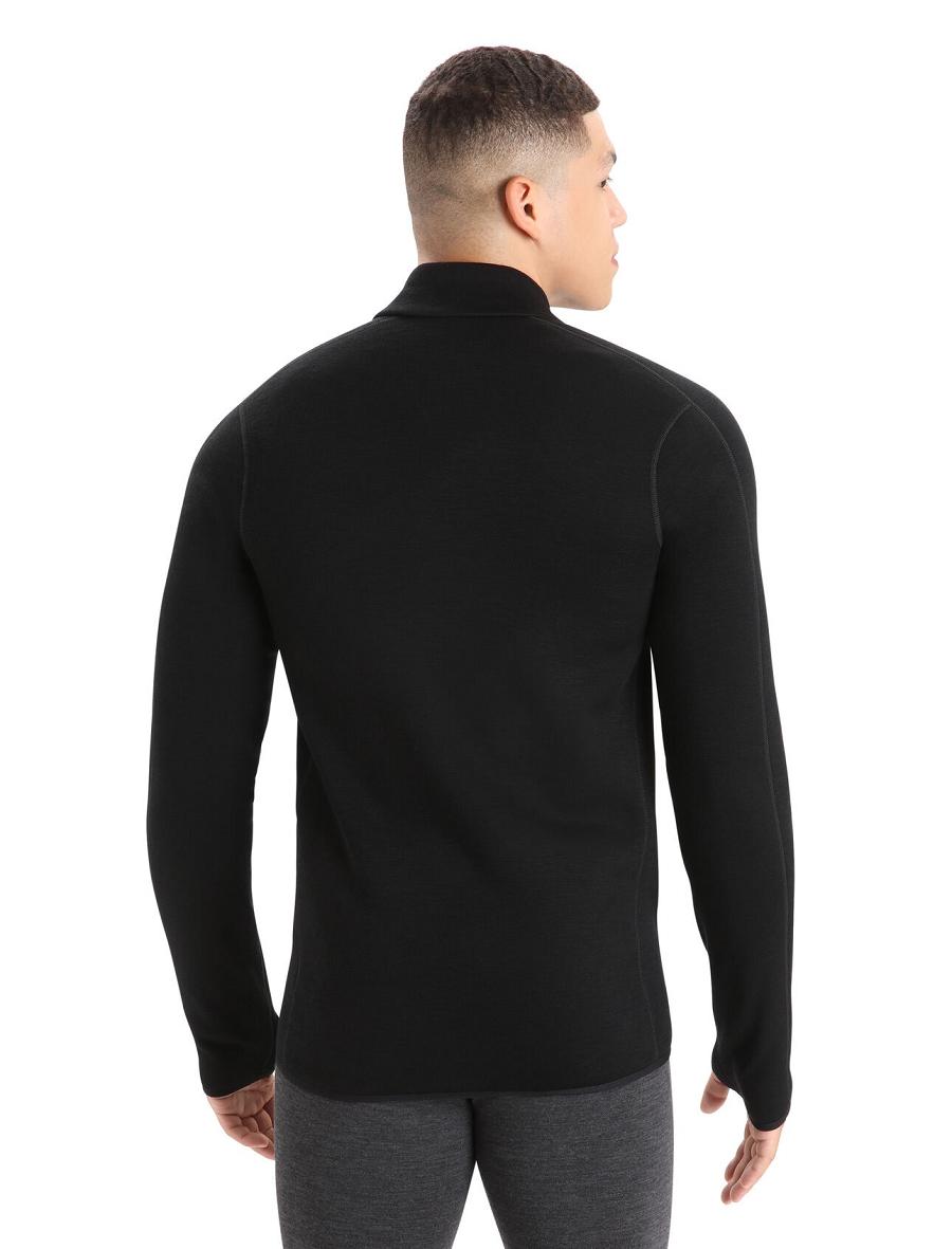 Men's Icebreaker RealFleece™ Merino Elemental Long Sleeve Zip Jacket Hoodie Black | CA 1696PJJQ